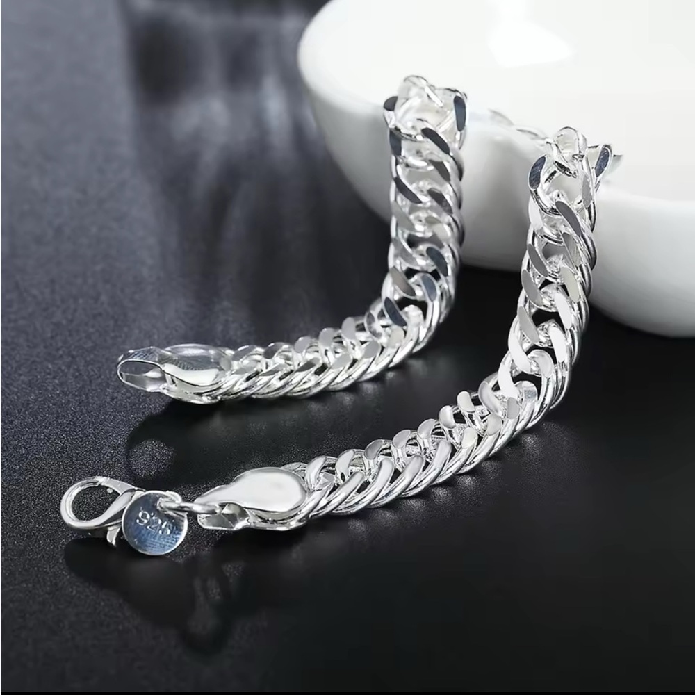 925 Sterling Silver Chunky Chain Silver Large Link Bracelet - Picture 5 of 5